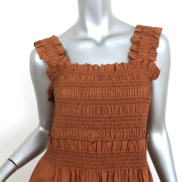 SEA Midi Dress Phoebe Brown Smocked Cotton Size Medium - Picture 2 of 7